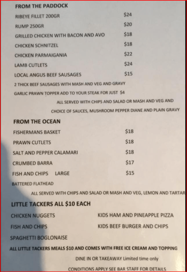 Victory Hotel Mooball Padock to plate