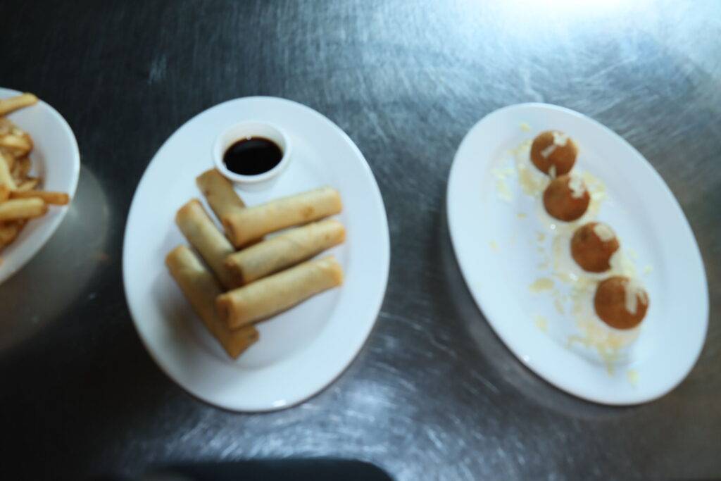 arancini balls and spring Rolls 