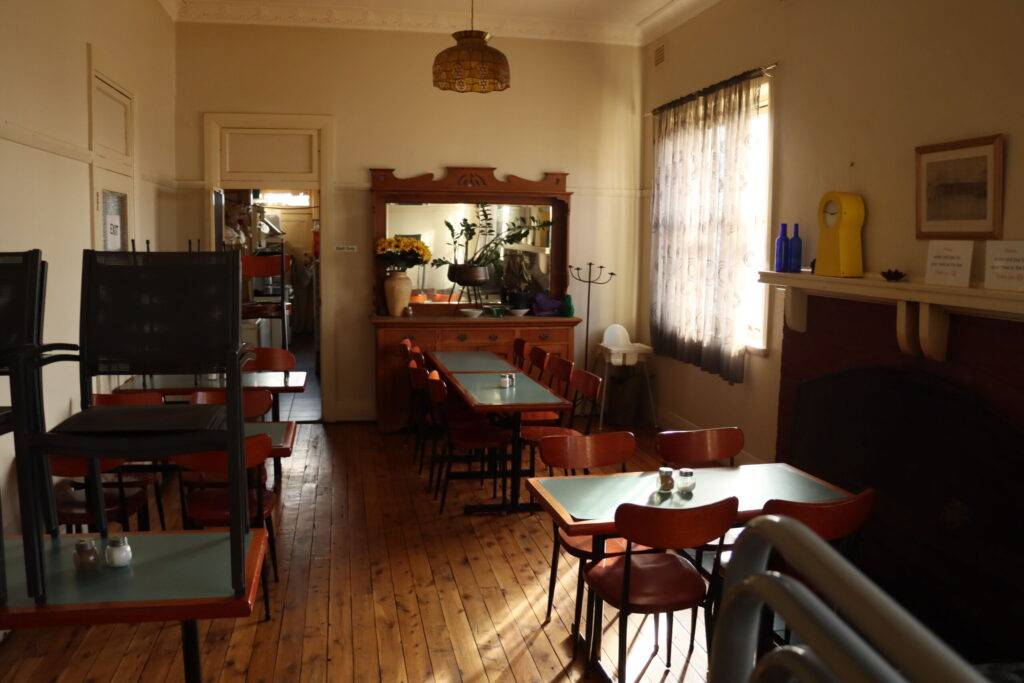 Royal Hotel historical dining room original glass and fixtures 