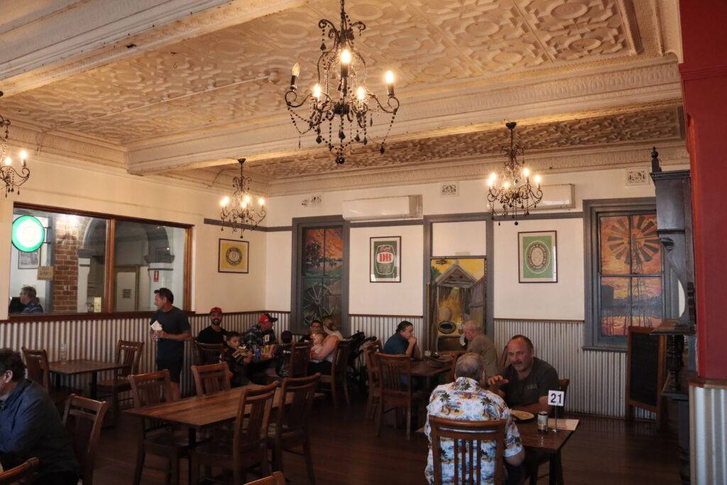 and you can still see the pressed tin ceilings the fireplaces in the public bar