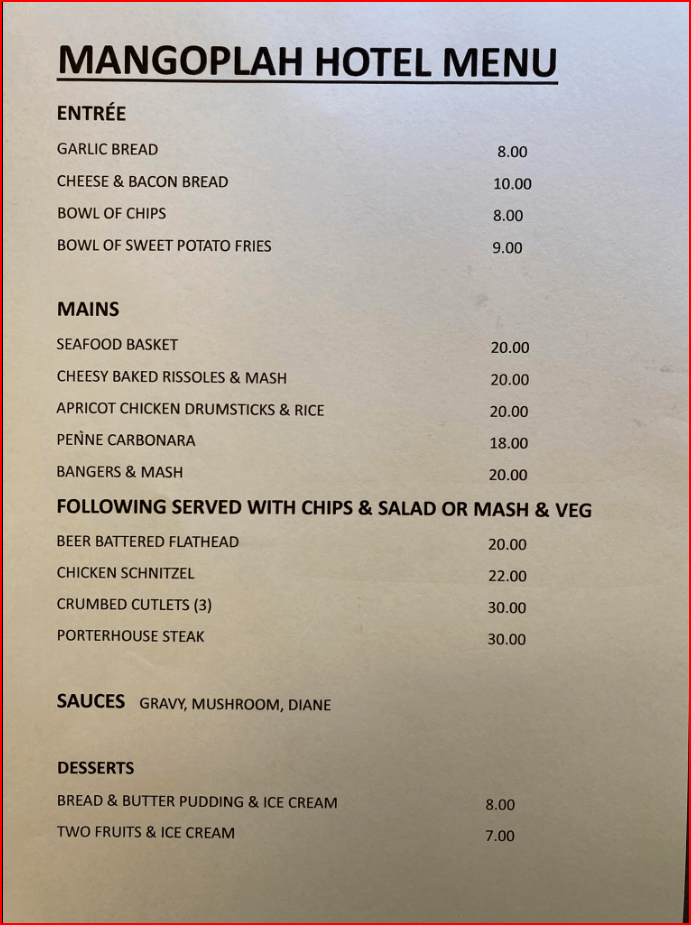 Mangoplah Hotel Menu 2-10-2023