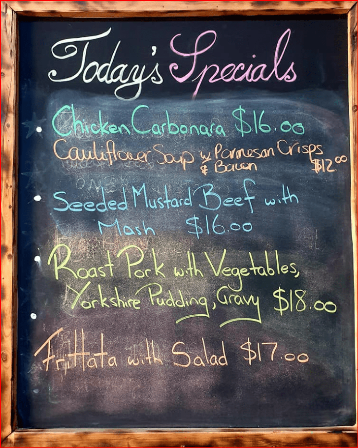 specials board for lunch and dinner and cafe 