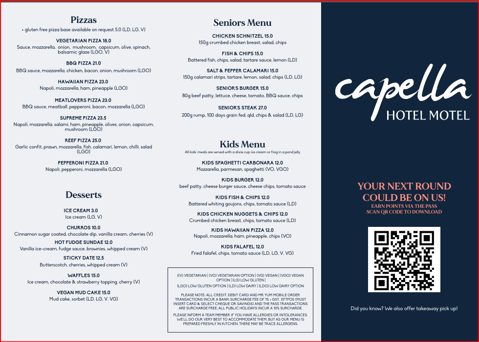 Capella Hotel Motel Menu 17-11-2024